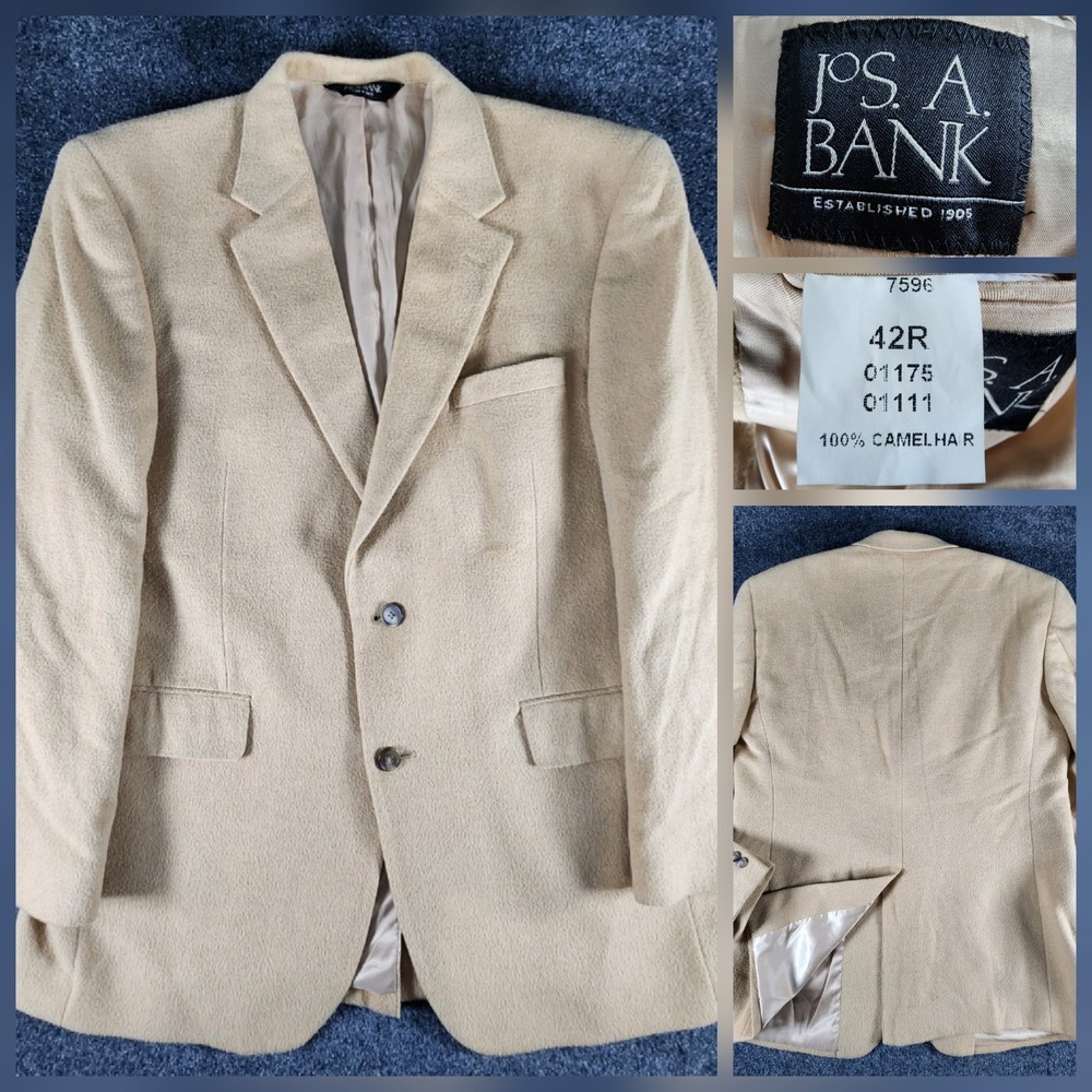 Jos A Banks 100% Camel Hair Blazer Sport Coat Two Button Tan Size 42R Designer